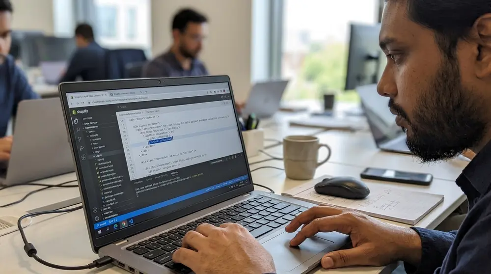 Shopify Liquid code editor showing the removal of within collection filter for SEO optimization