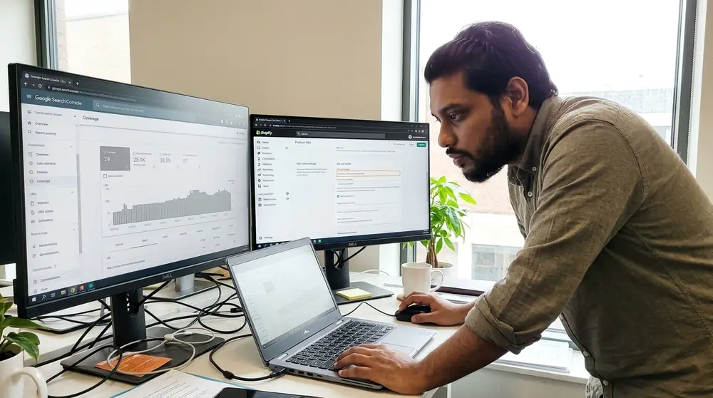 Google Search Console dashboard displaying improved indexing after Shopify URL structure fixes