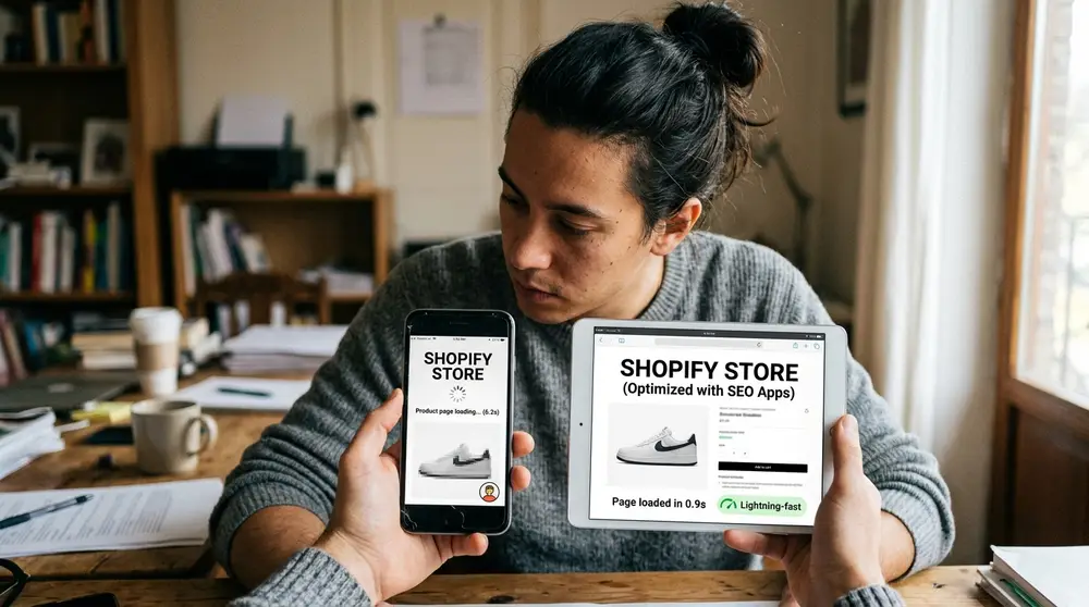Mobile performance comparison of optimized and unoptimized Shopify stores