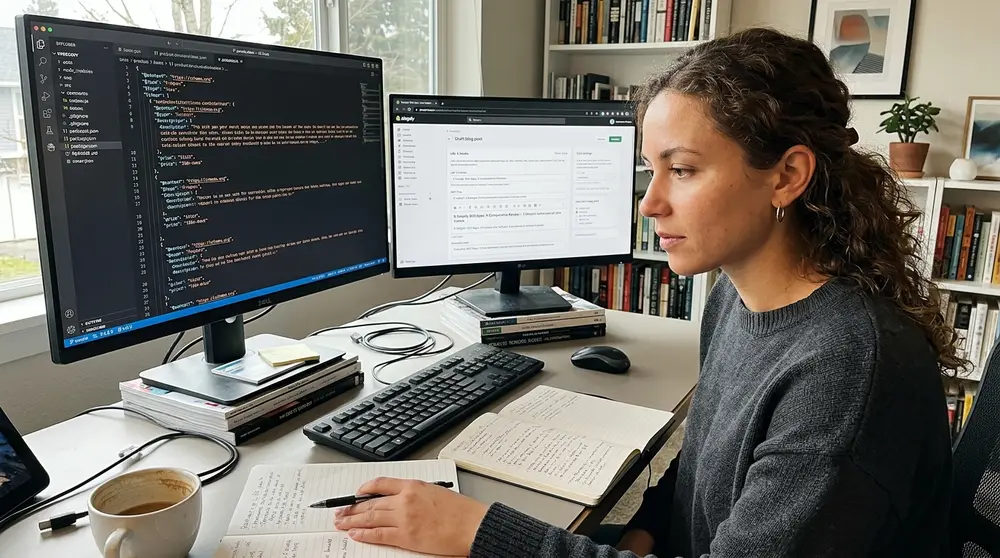 Technical SEO workspace showing schema markup and Shopify integration