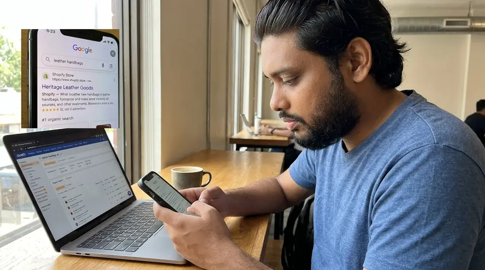 Mobile search results page showing a Shopify collection page ranking in the first position
