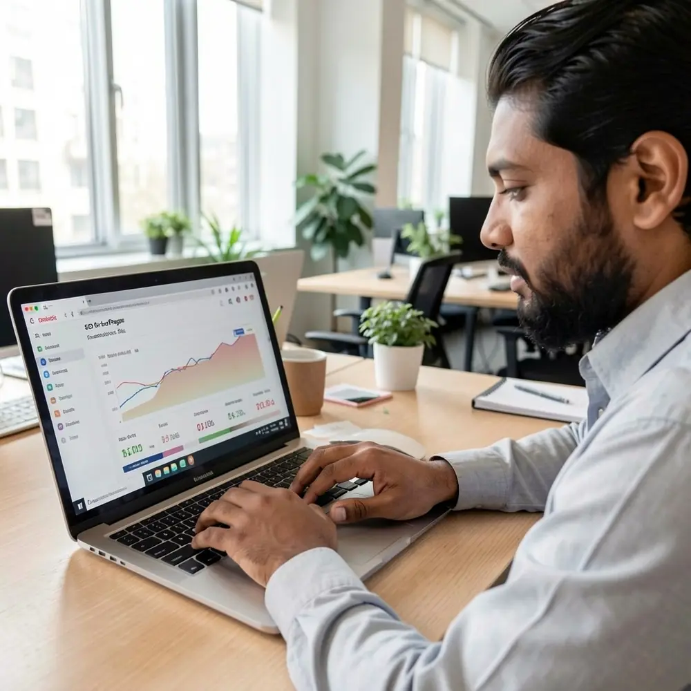 A laptop screen displaying PageSpeed Insights performance metrics for a retail website.